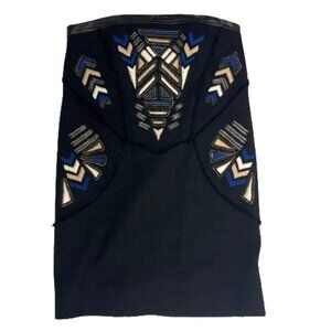 IRO Women Strapless Mini Dress Size 1 Black Linen Embroidered Coachella Festival